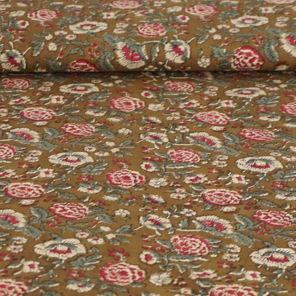 Voile leichte Baumwolle Blüten himbeerrot oliv grün